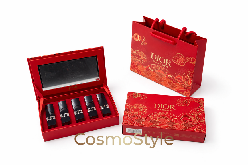 Подарунковий набір міні губних помад Dior (Діор) Rouge Dior 5&times;1,5 г з подарунковим пакетом &mdash; відтінки 999 Velvet, 720 Icon Velvet, 772 Classic, 840 Rayonnante Velvet, 888 Strong Red Matte nd422220-03 фото